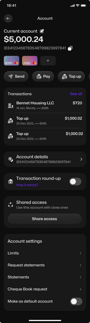 Layer customer banking account overview screen