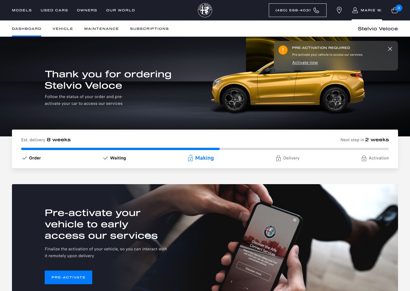 Ownership dashboard control center with charge, fuel, climate and vehicle-control states